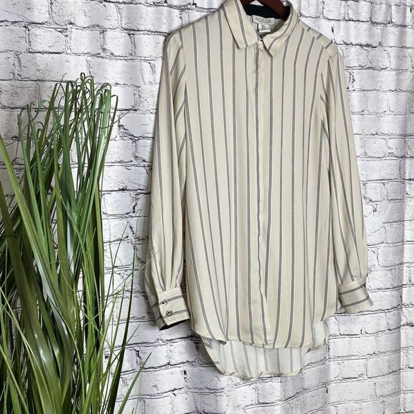 Rachel Zoe Oversized Button Down Hi-Low Striped Shirt M - Picture 4 of 16